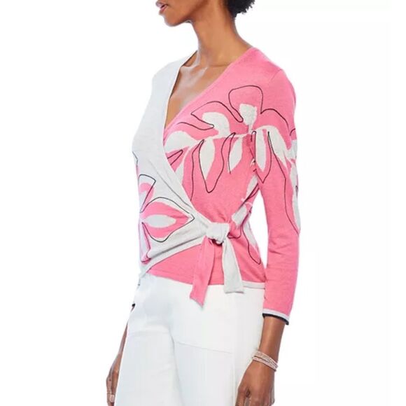 NIC + ZOE Hibiscus Linen Blend Side Tie Cardigan Sweater Size M - Picture 3 of 12